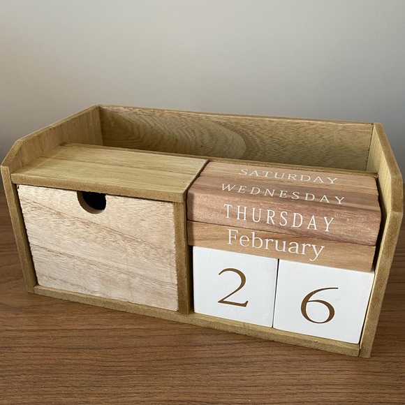 Wooden Perpetual Calendar with Storage - Picture 1 of 7